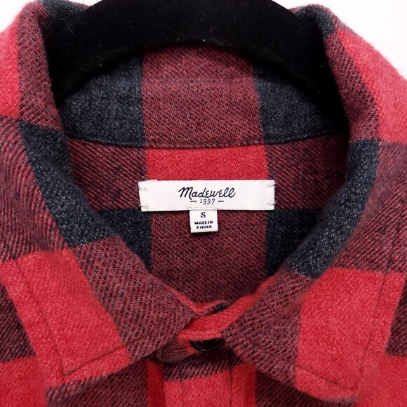 Madewell Flannel Shirt Button Up Red Buffalo Plaid Long Sleeve Size Small Boxy - Picture 9 of 13